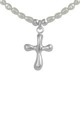 beautiful small silver pearls baby cross necklace